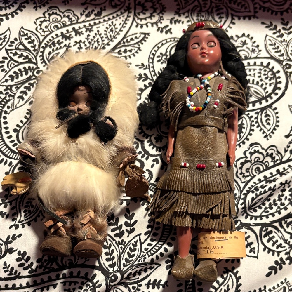 Vintage Cultural Heritage Doll Set with Brown and Cream Outfits